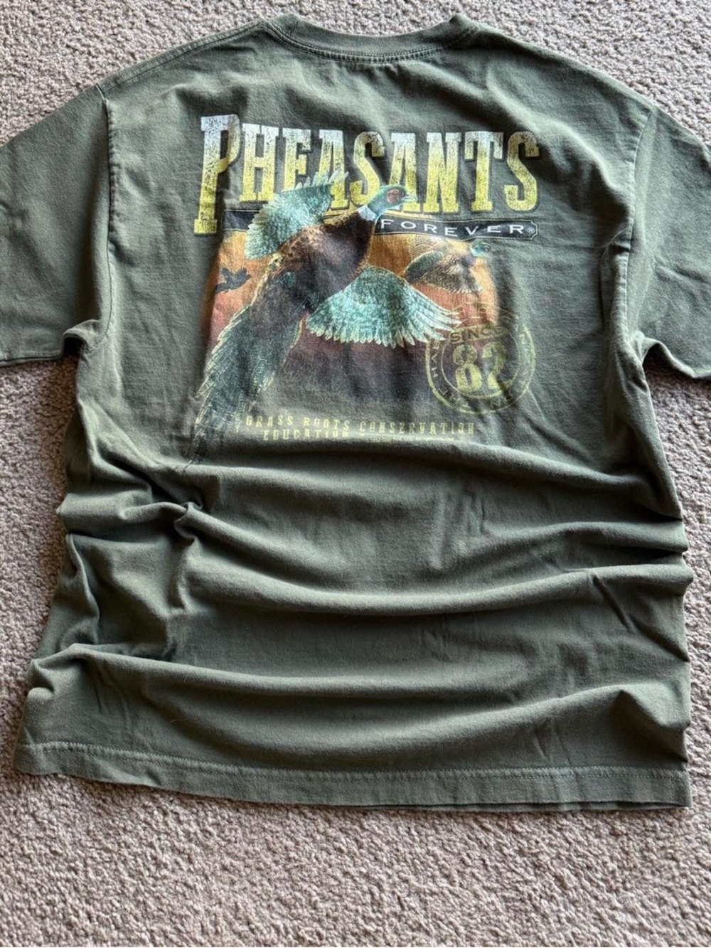 Gildan Olive Green Pheasants Forever Graphic Short Sleeve Tee